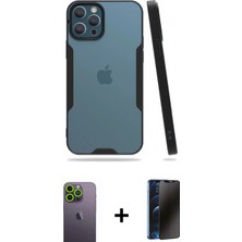 Pileli Store Pilelistore™ iPhone 12 Pro Max Kılıf Atlas Asil Serisi - Siyah 3D Antistatik Hayalet Cam Ekran Koruyucu + Neon Fosforlu Kamera Lens - Yl