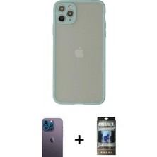 İlk El Grup Pilelistore™ iPhone 12 Pro Kılıf Ahenk Çizgi Serisi - Siyah 34D Hayalet Izgaralı Cam + Neon Fosforlu Kamera Lens - Mı