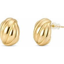 Nergis Collection Kadın Gold Çivili Çelik Küpe – Modern Bombeli Tasarım, Günlük Şık Kullanım