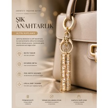 Eşya Dünyası Dünyası Lüks Taşlı Silindir Anahtarlık ve Çanta Aksesuarı - Altın Kaplama Premium Hediye
