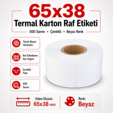 RULORULO 65X38 65X38 Termal Karton Raf Etiketi Çentikli 500 Sarım 1 Adet