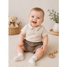 Ozz Baby Erkek Bebek (3 AY/62CM - 6 AY/68CM - 9 Ay /74CM-12 Ay /80CM ) Yaklı Kısa Kollu Müslin Şortlu Takım