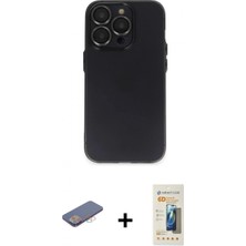 Pileli Store Pilelistore™ iPhone 13 Pro Max Kılıf Ufuk Minimal Özel Seri - Siyah 6d Mat Seramik Hayalet Nano Ekran Koruyucu + Renkli Kamera Lens Koruma Cam - Pe