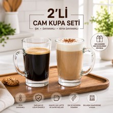 Shopping Fashion 2’li Cam Kupa Bardak Seti – Isıya Dayanıklı Şeffaf Kahve ve Çay Bardağı