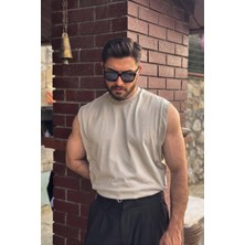 Guaraz Erkek Basketci Sıfır Kol Taş Bisiklet Yaka Oversıze %100 Pamuk Kolsuz Kejıl T-Shirt