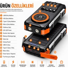 Azurtech Solar Powerbank Kablosuz Şarjlı Taşınabilir Şarj Aleti (Type-C, Ios, Micro Kablolu, LED Fenerli, Hızlı Şa