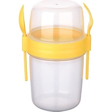 Elasya Hediyelik Çift Hazneli - Çatal Kaşıklı Portatif Müsli -Atıştırmalıık Kabı 650 ml