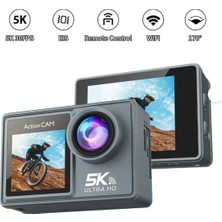 Azurtech 5k Aksiyon Kamerası 4K60FPS Çift IPS Dokunmatik LCD Wifi 170 ° Uzaktan Kumandalı 30M Su Geçirmez 5x