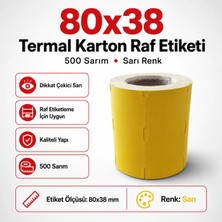 RULORULO 80X38 Termal Karton Raf Etiketi Sarı Renk 500 Sarım
