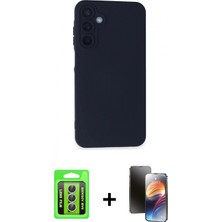 Pileli Store Pilelistore™ Galaxy A25 5g Kılıf Ahenk Serisi - Siyah 3D Antistatik Mat Seramik Nano Ekran Koruyucu + Raze Metal Kamera Lens - Gs