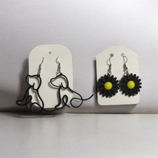 Major Hobi Köpek Figürlü ve Siyah Papatya Küpe Seti Modern Tasarım - 3D Baskı