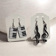 Major Hobi Nota ve Piyano Küpe Seti Siyah Beyaz Müzik Temalı Tasarım - 3D Baskı
