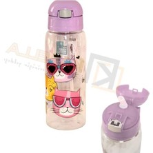 Cekar Store Lüks Pipetli Lila Kedi Desenli Matara 500ML Mono TP726