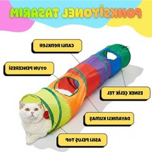 Cekar Store Kedi Köpek Oyun Tüneli - Gökkuşağı Renkli, Katlanabilir, Düz Model - Yırtılmaya Dayanıklı Polyester - Interaktif, Toplu Oyuncak - Iç ve Dış Mekan Kullanıma Uygun