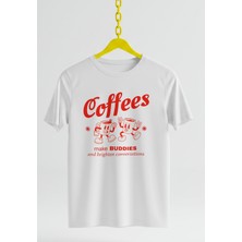 Ontunew Coffees Baskılı Retro Vintage Standart Kalıp Bisiklet Yaka Pamuklu Kadın ve Erkek Tshırt