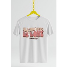 Ontunew Coffee Love Baskılı Retro Vintage Standart Kalıp Bisiklet Yaka Pamuklu Kadın Tshırt