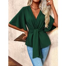 Alyn Wear Kadın Kısa Kollu Kruvaze Yakalı Belden Bağcıklı Aerobin Bluz