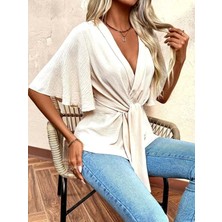 Alyn Wear Kadın Kısa Kollu Kruvaze Yakalı Belden Bağcıklı Aerobin Bluz
