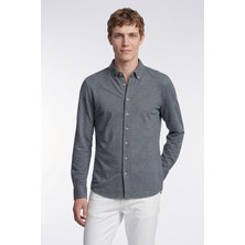 Altınyıldız Classics Erkek İndigo Pamuklu Tailored Slim Fit Dar Kesim Düğmeli Yaka Örme Gömlek