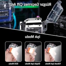 Cekar Store IP56 Su Geçirmez Çift Arc Elektrikli Çakmak | Type-C Şarjlı | Işıklı & Güç Göstergeli Siyah