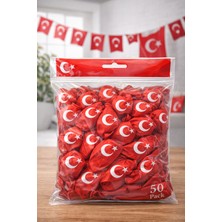 Renas Store Ayyıldızlı Kırmızı Balon Seti Türk Bayraklı Parti Balonu Dayanıklı Latex Balon 50 Adet