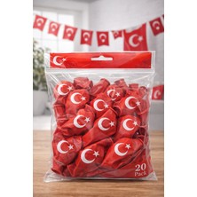 Renas Store Ayyıldızlı Kırmızı Balon Seti Türk Bayraklı Parti Balonu Dayanıklı Latex Balon 20 Adet
