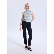 Mustang Lacivert Kadın Straight Fit Yıkamalı Denim Pantolon Crosby STRAIGHT-1312