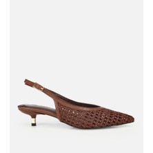 Hotiç Kadın Kahverengi Örgü Detaylı Mini Topuklu Stiletto