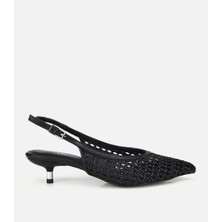 Hotiç Kadın Siyah Örgü Detaylı Mini Topuklu Stiletto