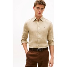 Tommy Hilfiger Bej Erkek Logo Baskılı Gömlek MW0MW41530RBT_PIGMENT Dyed Lı Solıd