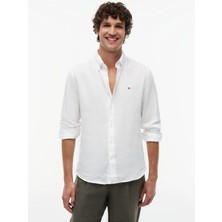 Tommy Hilfiger Beyaz Erkek Gömlek MW0MW41530YBR_PIGMENT Dyed Lı Solıd