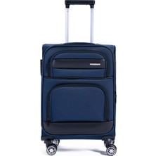 Fabrika Lacivert Unisex Çekçekli Kumaş Valiz 013 Valiz Kabin Boy