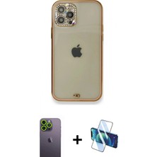 Pileli Store Pilelistore™ iPhone 12 Pro Kılıf Eksen Minimal Koleksiyonu - Siyah 3D Antistatik Seramik Nano Ekran Koruyucu + Neon Fosforlu Kamera Lens - Yl