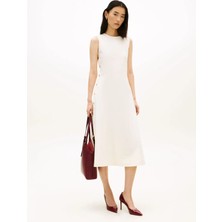 Tommy Hilfiger Krem Kadın Elbise Gold Button Long Mıdı Dress Ns