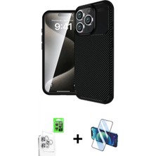 Pileli Store Pilelistore™ iPhone 16 Pro Kılıf Eksen Form Prime - Siyah 3D Antistatik Cam Ekran Koruyucu + Raze Metal Kamera Lens - Bz