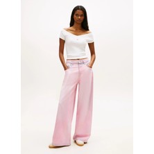 Tommy Jeans Ekru Kadın T-Shirt Tjw Slım Off Shoulder Rıb Ss Top