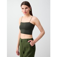 Jimmy Key Haki Dar Kesim Açık Yaka Kısa Örme Bralet