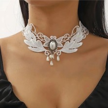 Jivva's Collection Gotik Choker. Bohem Stil Beyaz Dantel Kolye. Beyaz Boncuk Detaylı