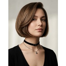 Jivva's Collection Siyah Kadife Gümüş Rengi Zincirli ve Halka Detaylı Choker Kolye. Kalp Sallantılı Detayla.