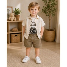 Masal Bebe Kids Erkek Çocuk Yazlık Gömlek T-Shirt Şort 3'lü Takım
