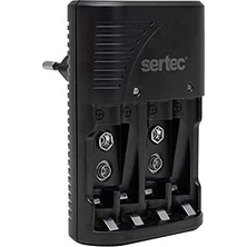 Sertec STC-C9V 4'lü Pil Şarj Aleti AA-AAA-9V Uyumlu 1,2 V Yüksek Performanslı Şarj Edilebilir