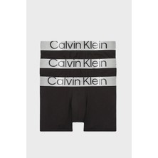 Calvin Klein Logolu 3'lü Pamuklu Boxer Erkek İçin Elastik Bel Bantlı Siyah Konforlu Tasarım