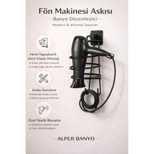 Belirtilmemiş Alper Banyo Siyah Kare Fön Makinesi Askısı Saç Kurutma Makinesi Tutacağı Yapışkanlı