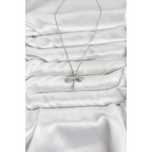 Youday Accessories 316L Çelik Zincir Gümüş Renk Yusufçuk Model Zirkon Taşlı Kadın Kolye