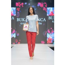 Bukadınca Kırmızı Polar, Beyaz Puantiyeli Pijama Tek Alt