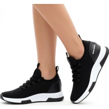 Tonny Black Unisex Siyah Beyaz Nefes Alabilen Kumaş Poli Taban Bağcıklı Spor Ayakkabı Düz Taban