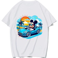 Brz Collection Unisex Oversize Mickey Mouse Tatilde T-Shirt (Beyaz)