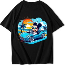 Brz Collection Unisex Oversize Mickey Mouse Tatilde T-Shirt Siyah
