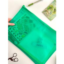 Kağıt Gemi Dükkan Yeşil Yarı Şeffaf Büyük Boy Çift Bölme Fermuarlı Organizer Dosya Çantası (38*26,5cm)/toparlayıcı