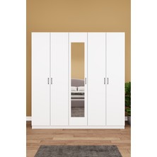 Asra Trend Lüks 5 Kapaklı Çekmeceli Gardırop %100 MDF Askılı Aynalı Düzenleyici Elbise Dolabı G-04